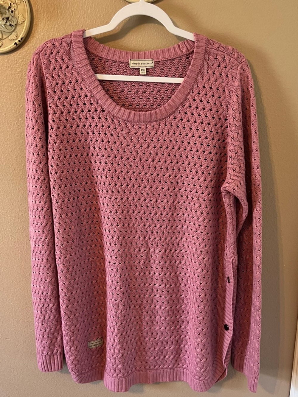 Simply Southern Dusty Rose Open-Knit Crewneck Sweater